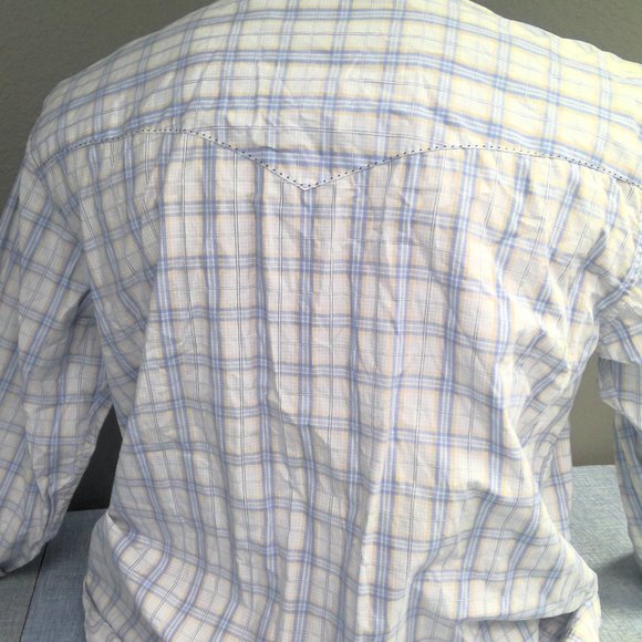 Classic Western Pearl Snap Shirt Long Sleeve Blue Plaid Men's XL - Picture 3 of 8
